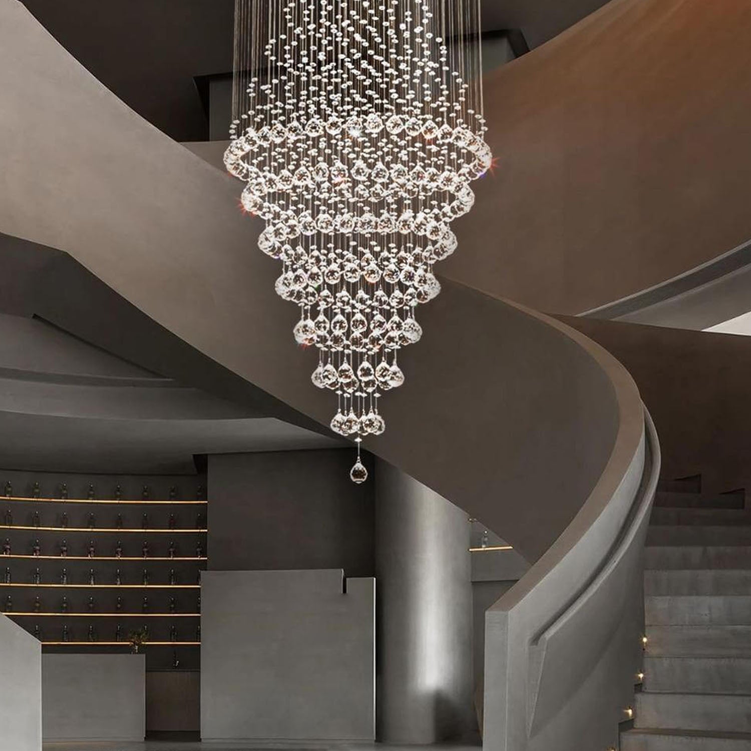 Luxury Modern Round Crystal Chandelier - Staircase Lighting Fixture - Staircase