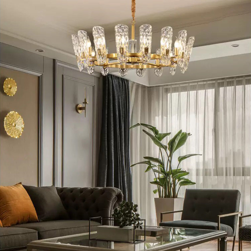 Luxury Copper Crystal Chandelier with Unique Wavy Shades - Living Room