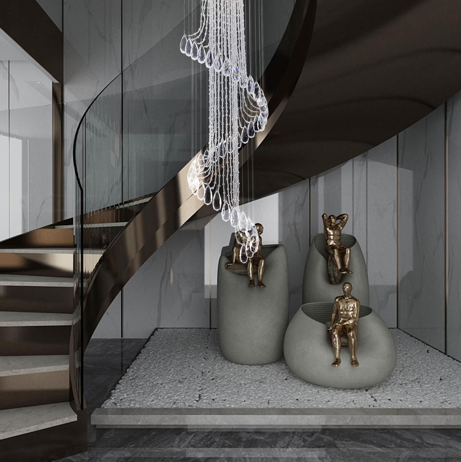 Modern Art Design Crystal Spiral Chandelier - Staircase