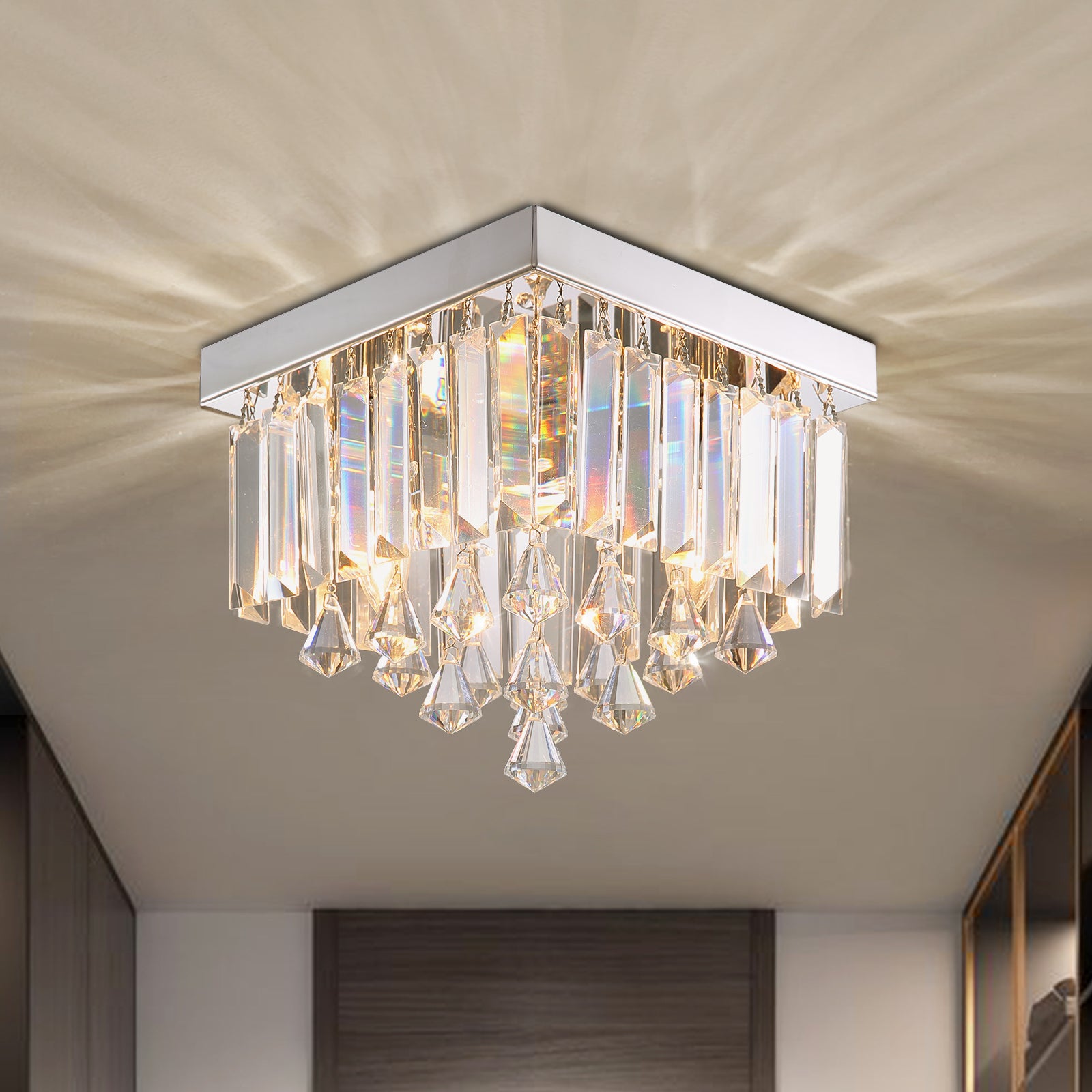 Modern Design Crystal Ceiling Light - Flush Mount Corridor Lamp - Hallway
