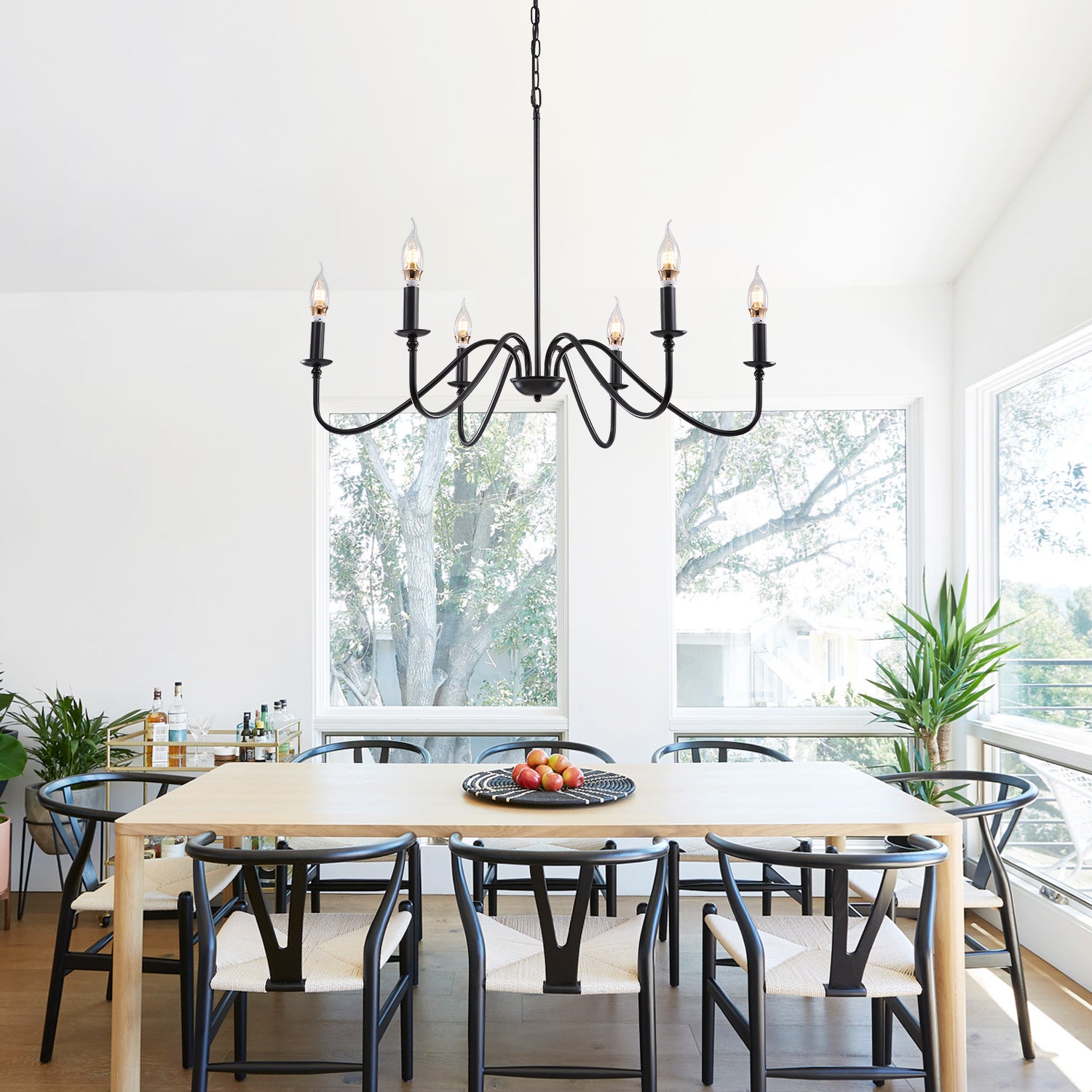 Modern Farmhouse Black Metal Candle Chandelier