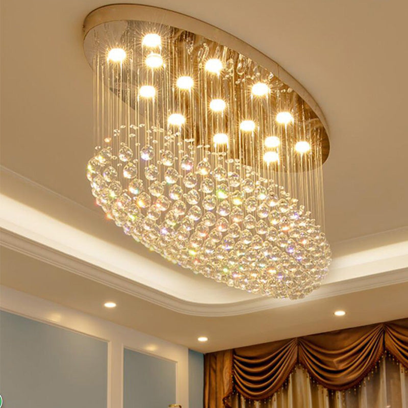 Modern Oval Raindrop Crystal Chandelier - Elegant Ceiling Light - Living Room