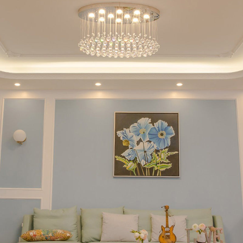 Modern Oval Raindrop Crystal Chandelier - Elegant Ceiling Light - Living Room