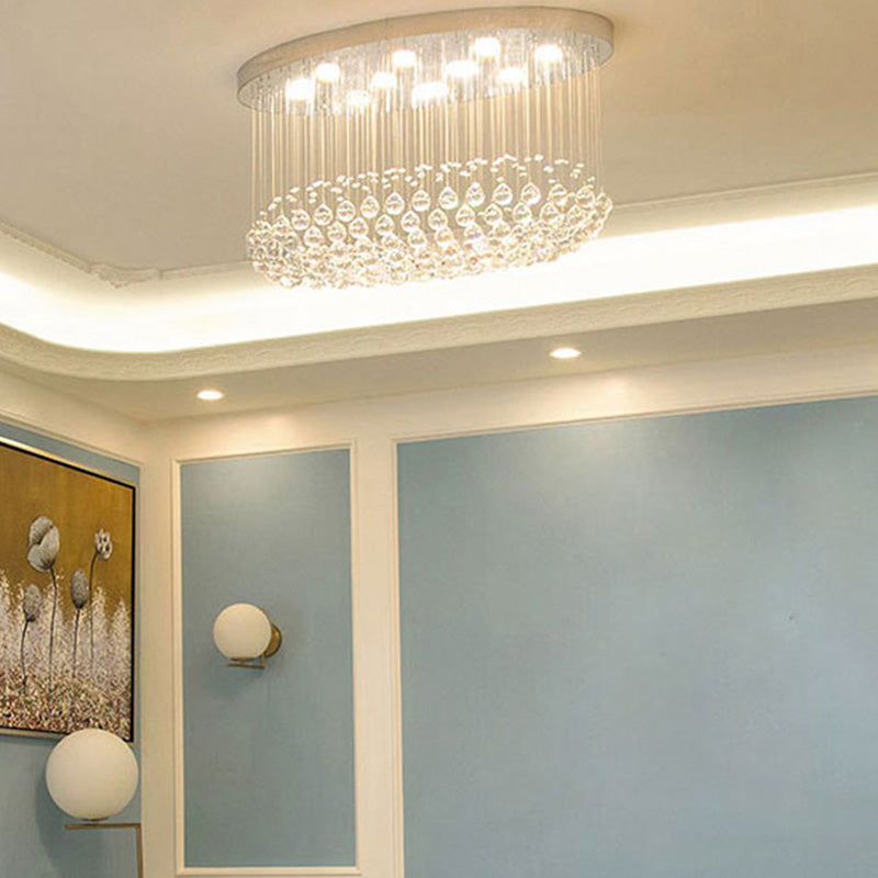 Modern Oval Raindrop Crystal Chandelier - Elegant Ceiling Light - Living Room