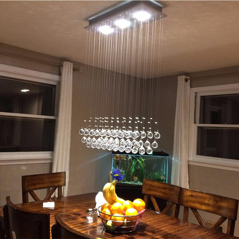 Modern Rectangular Crystal Ball Chandelier for Dining Room Sofary Lighting
