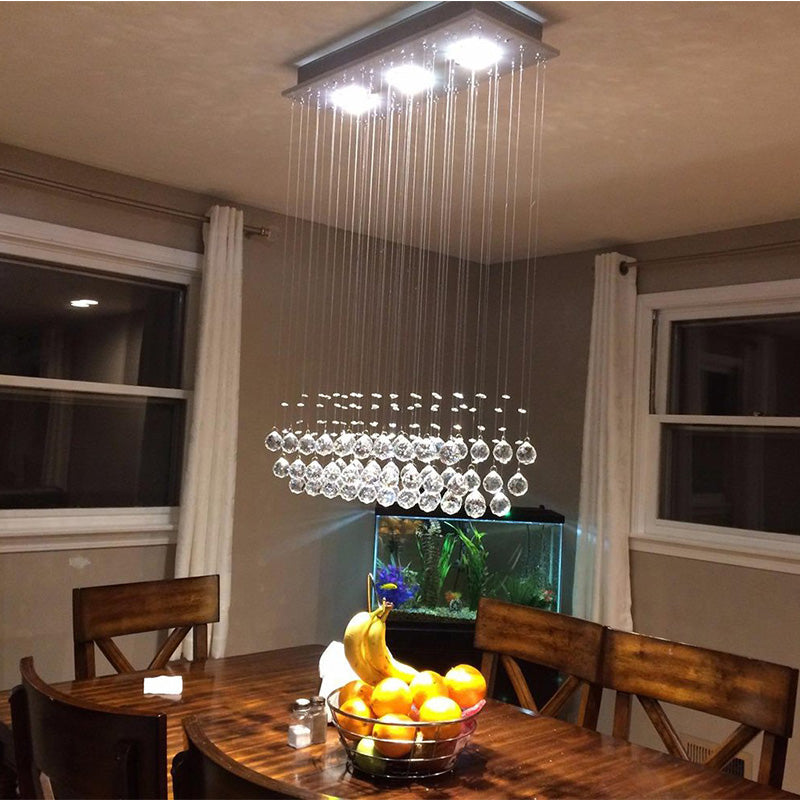 Modern Rectangular  Crystal Ball Chandelier - Dining Table Ceiling Lamp