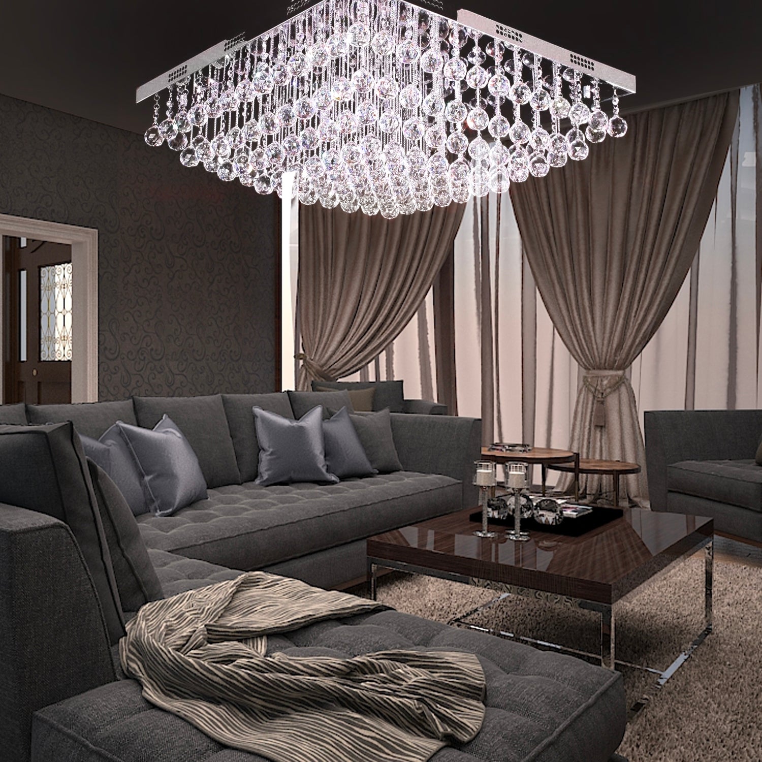 Modern Square Raindrop K9 Crystal Chandelier Living Room Ceiling Light Sofary
