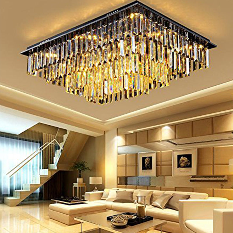 Modern Vertical Bar Rectangular Crystal Chandelier - Four Layers Ceiling Light - Living Room