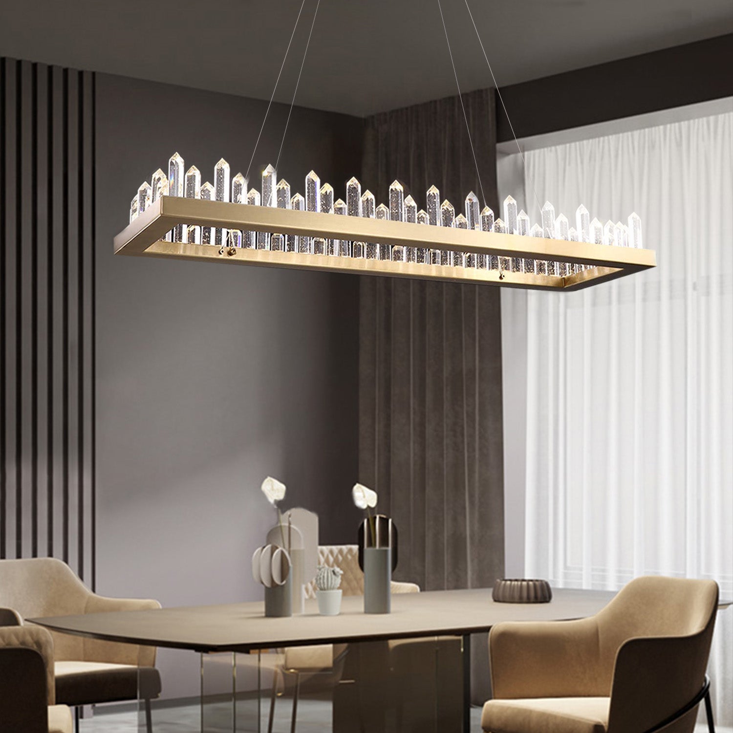 Rectangular Iceberg Crystal Chandelier