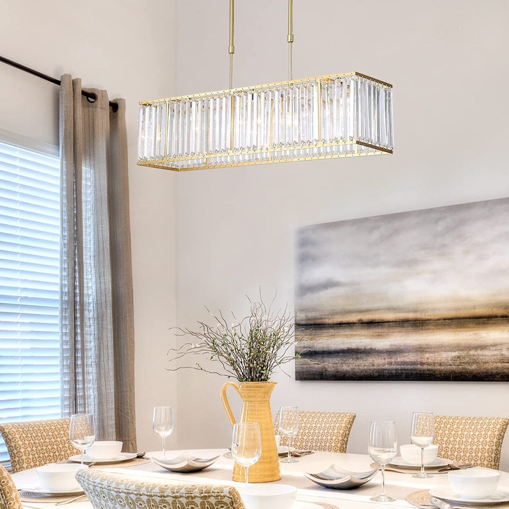 Rectangular Gold Frame Crystal Chandelier - Dining Room | Sofary