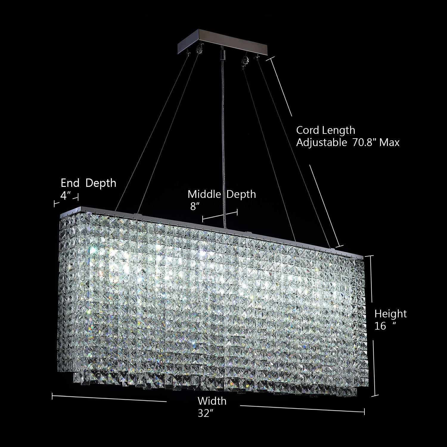 Rectangular Raindrop Crystal Pendant Light-Size Dimension