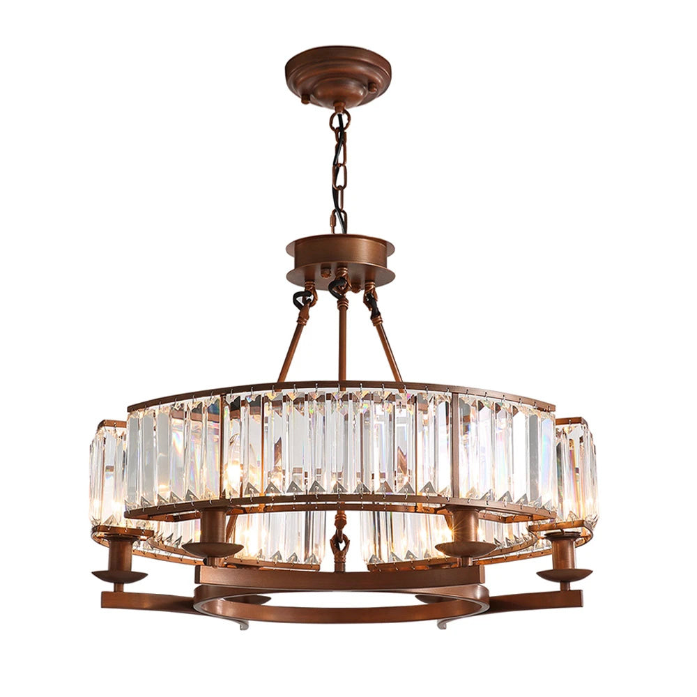 Contemporary Round Island Crystal Chandelier - Rustic Vintage Industrial design - Dining room in brown