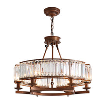 Contemporary Round Island Crystal Chandelier - Rustic Vintage Industrial design - Dining room in brown