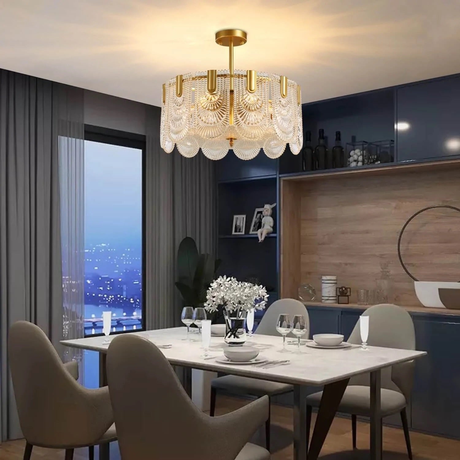 Round Shape Gold Glass Chandelier - Dining Room | Sofary