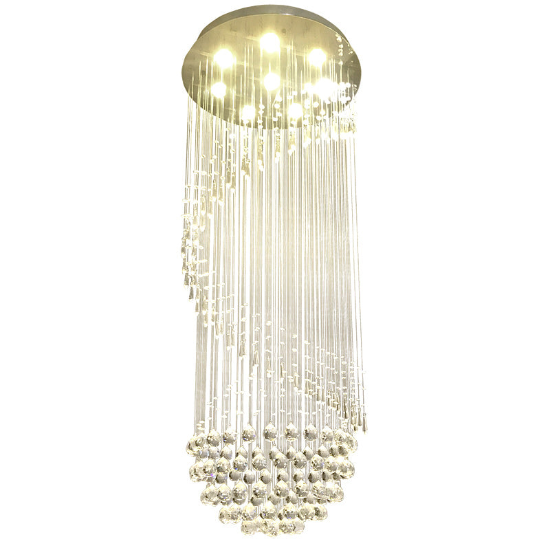 Single Spiral Hemisphere Rain Drop Crystal Chandelier