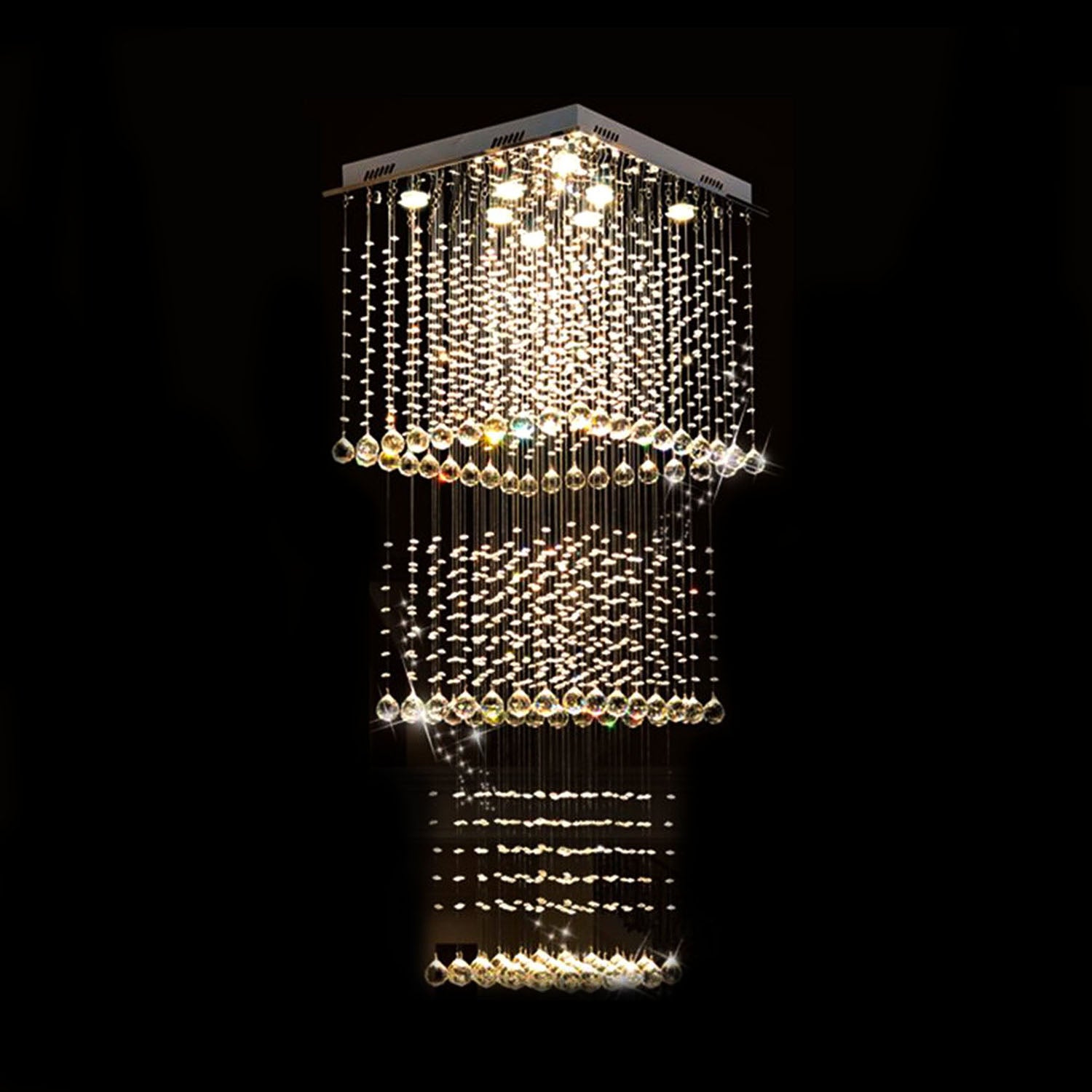 Square Long Crystal Raindrop Chandelier