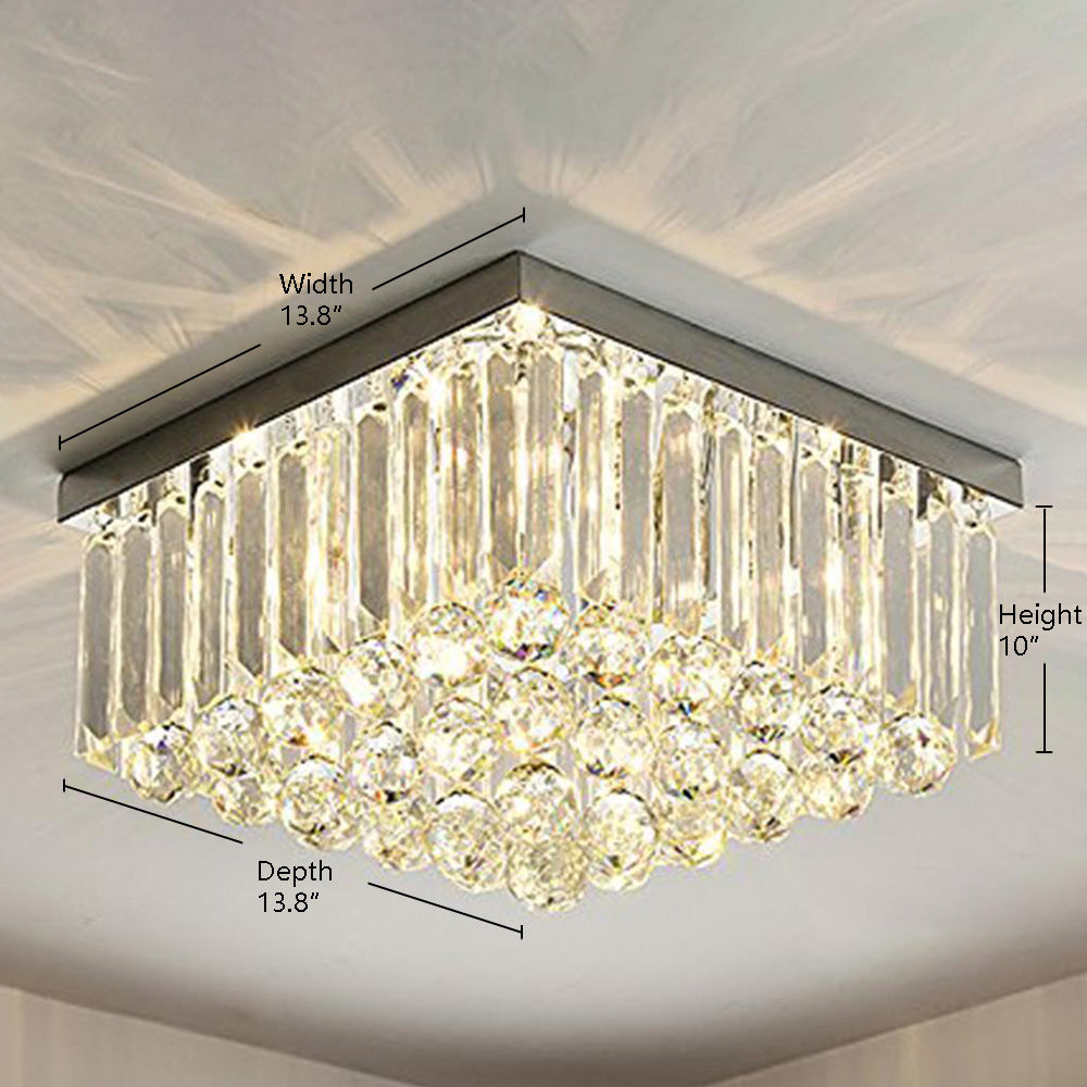Square Rain Drop Crystal Ceiling Light - Contemporary Lighting Fixture
