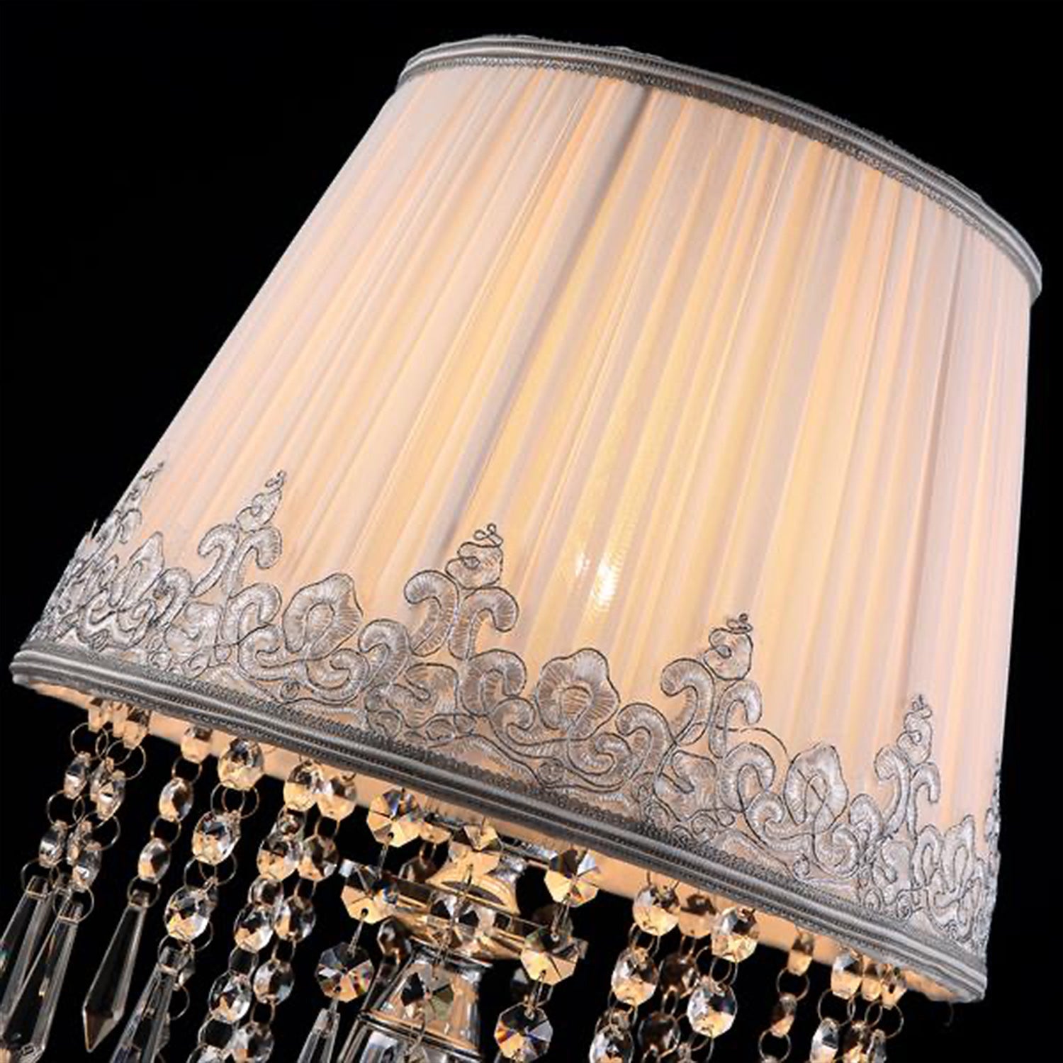 Elegant White Ruched Fabric Crystal Table Lamp - Set of 2 - details