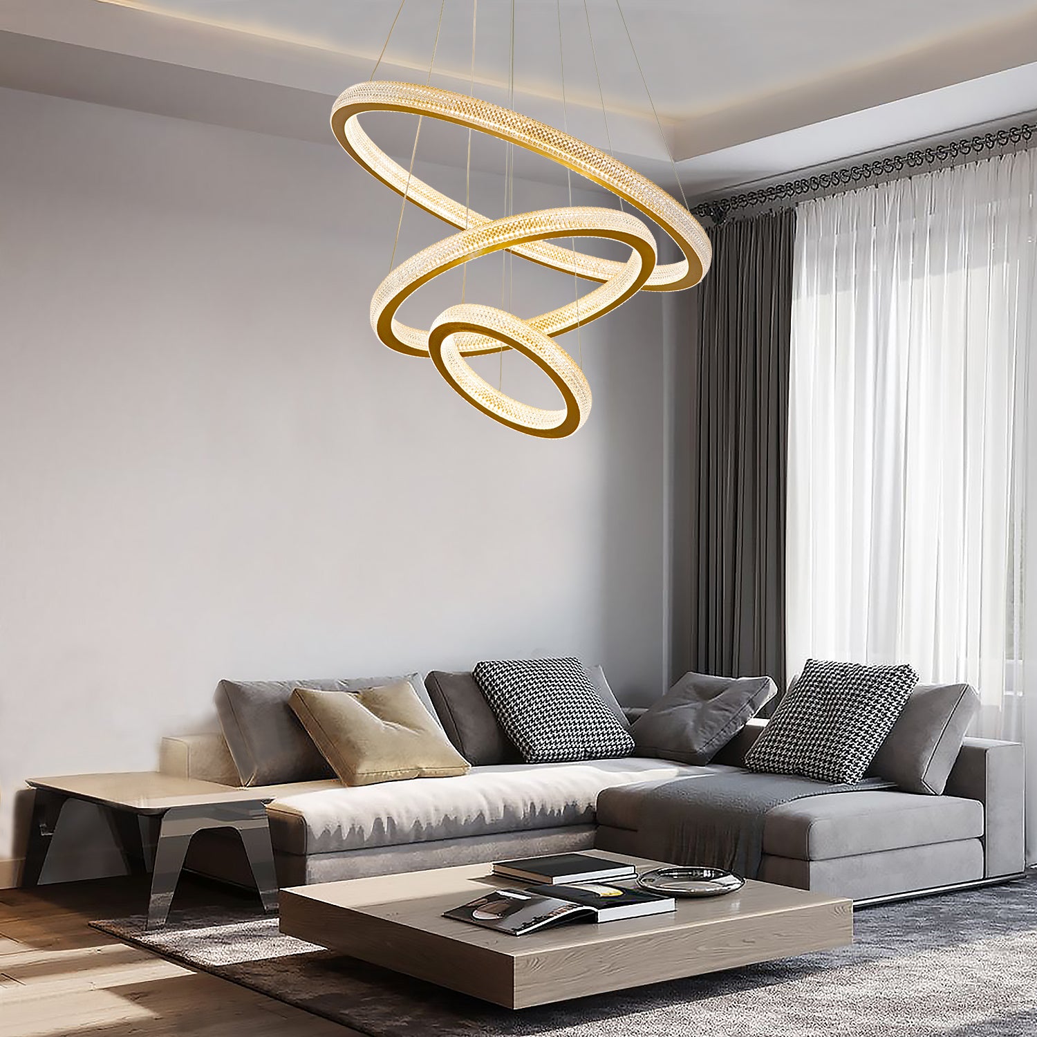 Three Rings Gold LED Chandelier - living Room | Sofary