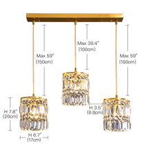 3 - Light Gold Crystal Chandelier - Kitchen Island Pendant - Size Guide