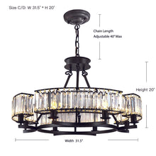 Round Modern Rustic Crystal Chandelier - Size Dimension