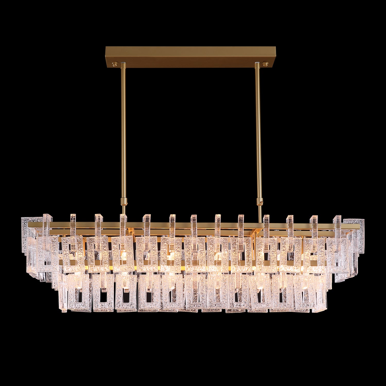 Modern Rectangular Crystal Linear Chandelier -  Pendant Light-lights on black