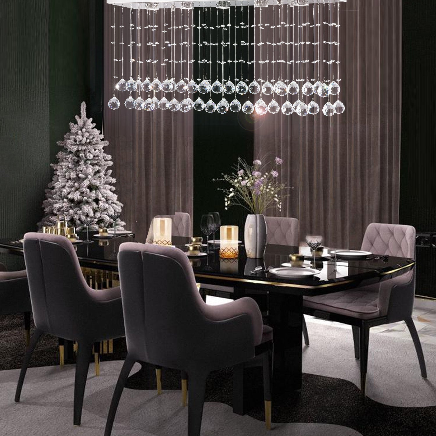 Modern Rectangular Crystal Chandelier Lighting - dining room