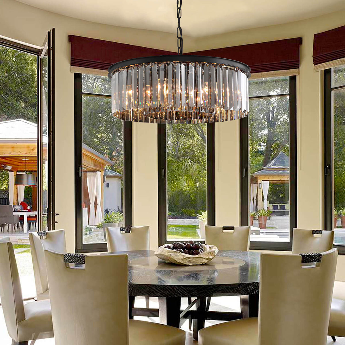 Modern Black Crystal Round Chandeliers for Dining Room and Living Room ...