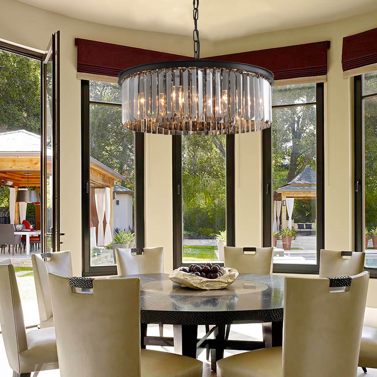 Black Crystal Chandelier - Round Design Pendant Light - Dining Room-3