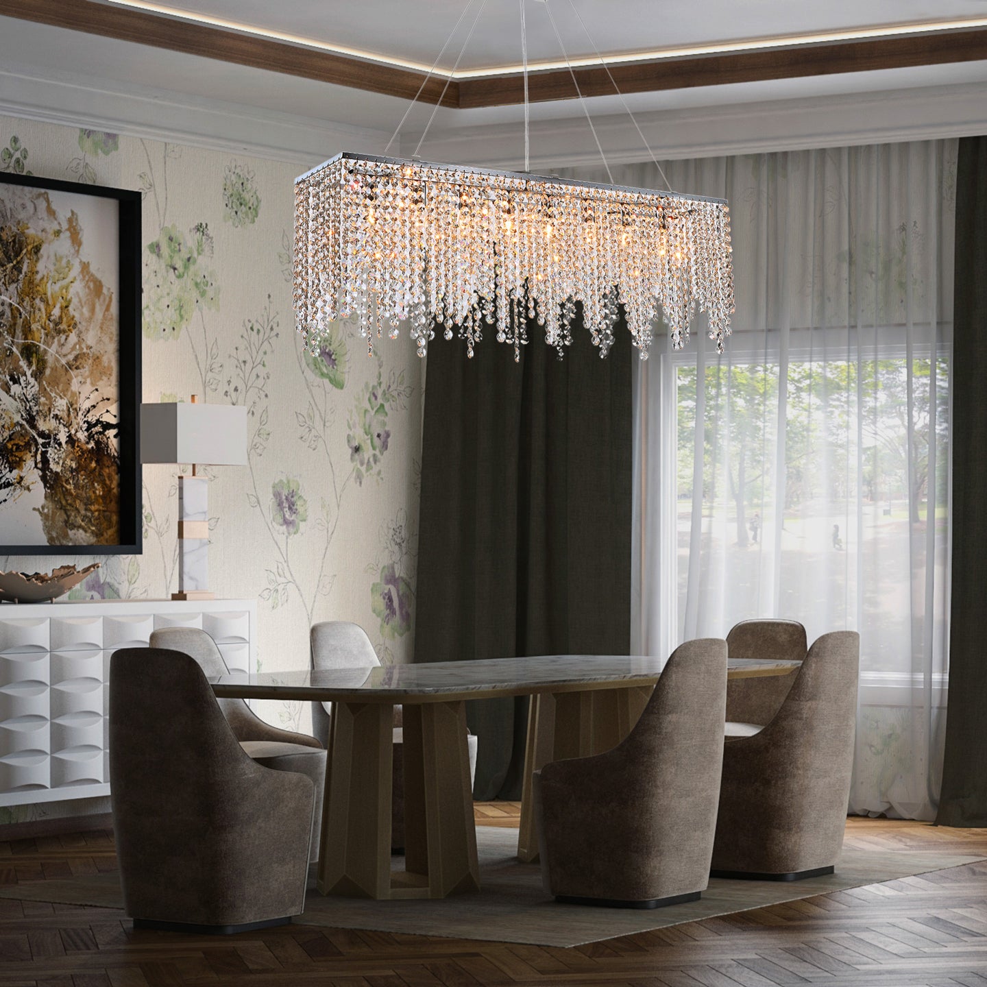 Raindrop Island Crystal Chandelier - Pendant Light - Dining room